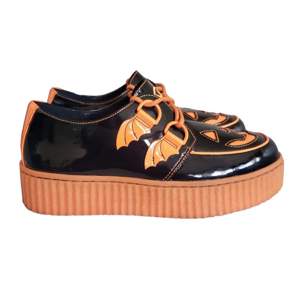 Strange Cvlt Krypt Jack O Lantern Black and Orange Shoes Women's Size 7 - Picture 2 of 11